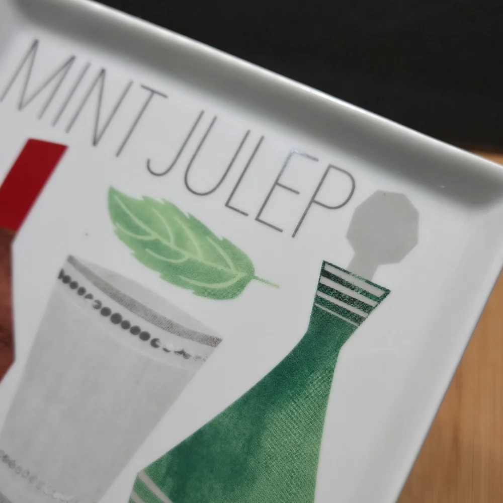 Crate & Barrel Mint Julep Plate Trinket Dish Appetizer, recipe on back
